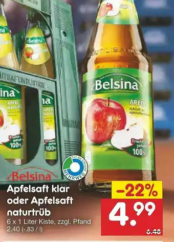 Netto Marken-Discount Belsina Apfelsaft Klar Oder Apfelsaft Naturtrüb Angebot