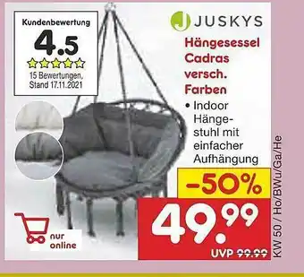 Netto Marken-Discount Juskys Hängesessel Cadras Angebot