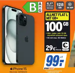 K+B Expert iPhone 15 + ALLNET FLAT L MIT GB+ 100GB Angebot
