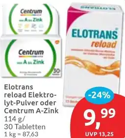 Budni Elotrans reload Elektrolyt-Pulver oder Centrum A-Zink Angebot