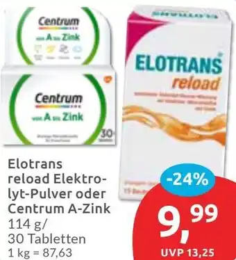 Budni Elotrans reload Elektrolyt-Pulver oder Centrum A-Zink Angebot