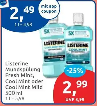 Budni Listerine Mundspülung Fresh Mint, Cool Mint oder Cool Mint Mild Angebot
