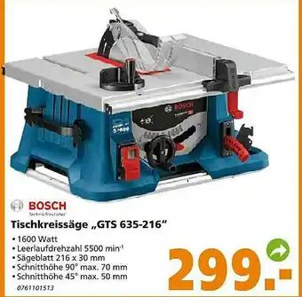 Globus Baumarkt Bosch Tischkreissäge  „gts 635-216“ Angebot