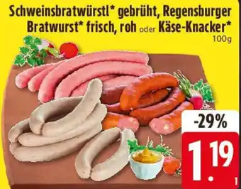Edeka Schweinsbratwürstl gebrüht, Regensburger Bratwurst frisch, roh oder Käse-Knacker Angebot