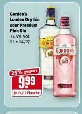 REWE Kaufpark Gordon's London Dry Gin Oder Premium Pink Gin Angebot