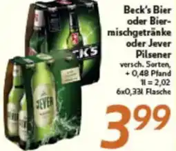 inkoop Beck's Bier oder Biermischgetränke oder Jever Pilsener Angebot