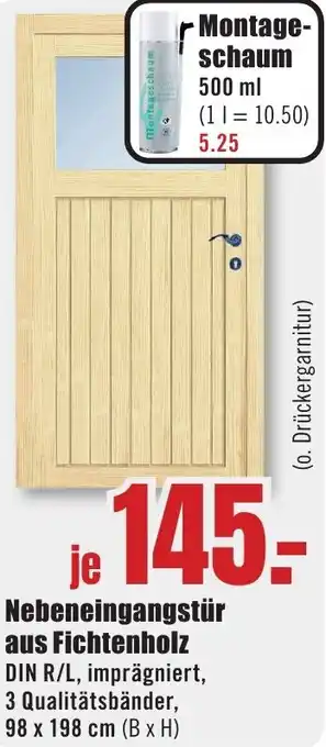 B1 Discount Baumarkt Nebeneingangstür aus Fichtenholz Angebot