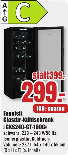 B1 Discount Baumarkt Exquisit Glastür-Kühlschrank GKS240-GT-160C Angebot