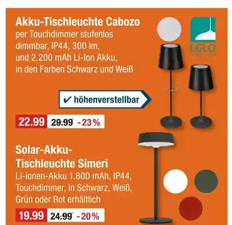 V Markt Eglo akku-tischleuchte cabozo Angebot