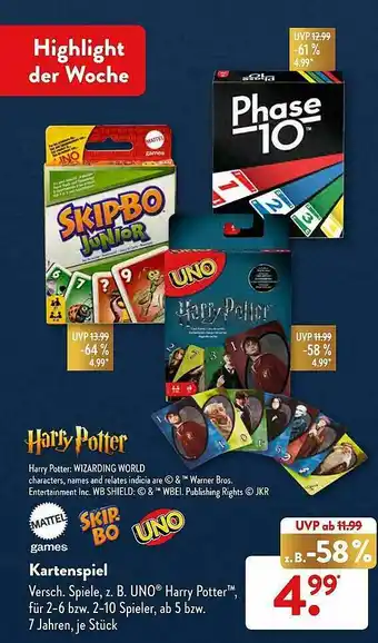 Aldi Süd Harry Potter Kartenspiel Mattel Angebot