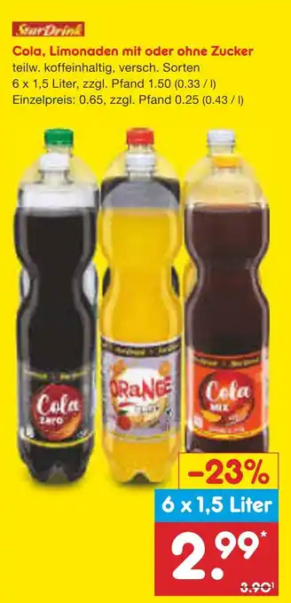 Netto Marken-Discount Sun drink cola, limonaden mit oder ohne zucker Angebot