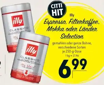 CITTI Markt illy Espresso, Filterkaffee. Mokka oder Länder Selection Angebot