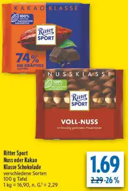 diska Ritter Sport Nuss oder Kakao Klasse Schokolade Angebot