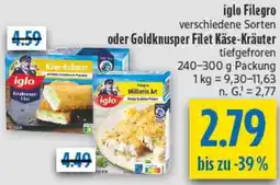 diska iglo Filegro oder Goldknusper Filet Käse-Kräuter Angebot