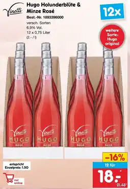 Netto Marken-Discount Vinetti Hugo Holunderblüte & Minze Rosé Angebot