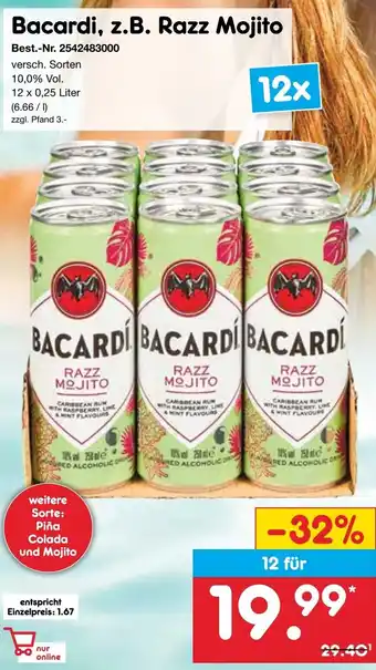 Netto Marken-Discount Bacardi, z.B. Razz Mojito Angebot
