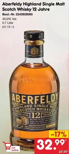 Netto Marken-Discount Aberfeldy Highland Single Malt Scotch Whisky 12 Jahre Angebot