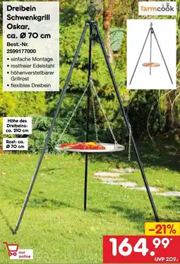Netto Marken-Discount farmcook Dreibein Schwenkgrill Oskar, ca. 70 cm Angebot