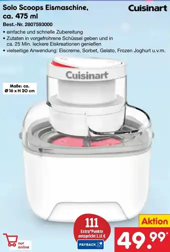 Netto Marken-Discount Cuisinart Solo Scoops Eismaschine, ca. 475 ml Angebot