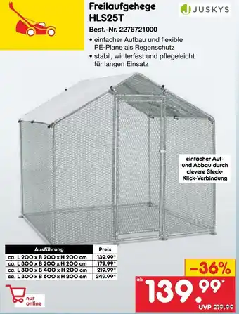 Netto Marken-Discount JUSKYS Freilaufgehege HLS25T Angebot