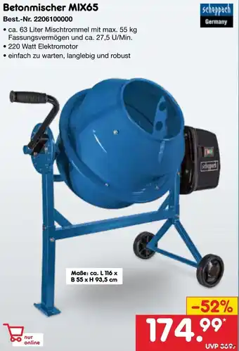 Netto Marken-Discount Scheppach Betonmischer MIX65 Angebot