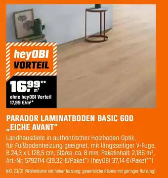 OBI PARADOR LAMINATBODEN BASIC 600 „EICHE AVANT" Angebot