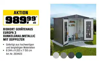 OBI BIOHORT GERÄTEHAUS EUROPA 3 DUNKELGRAU-METALLIC MIT DOPPELTÜR Angebot