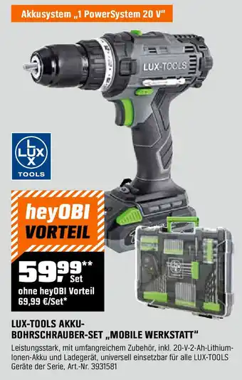 OBI LUX-TOOLS AKKU- BOHRSCHRAUBER-SET,,MOBILE WERKSTATT" Angebot