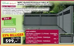 Norma WPC-Sichtschutzzaun VALLA mit Design, 5 x Element + 6 x Pfosten, ca. 910 x 130 cm Angebot