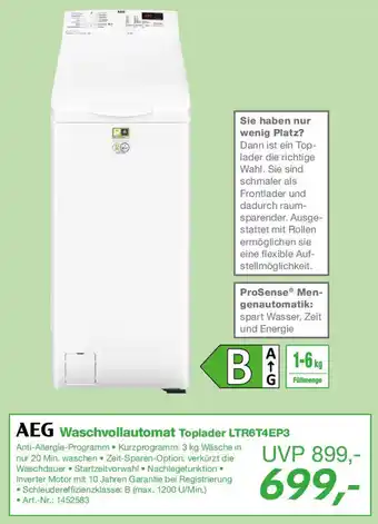 EP AEG Waschvollautomat Toplader LTR6T4EP3 Angebot