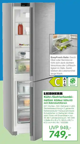 EP LIEBHERR Kühl-/Gefrierkombination KGNsd 52Vc03 mit Edelstahltüren Angebot