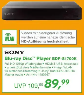 EP SONY Blu-ray Disc Player BDP-S1700K Angebot