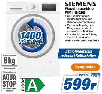 expert Techno Land SIEMENS Waschmaschine WM14N299 Angebot