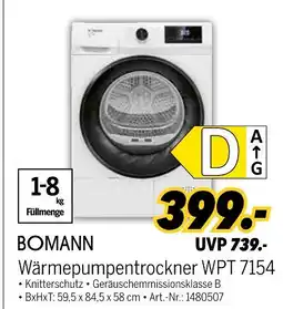 MEDIMAX Bomann wärmepumpentrockner wpt 7154 Angebot