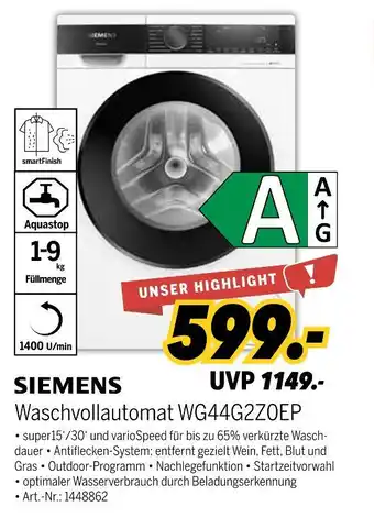 MEDIMAX Siemens waschvollautomat wg44g2z0ep Angebot