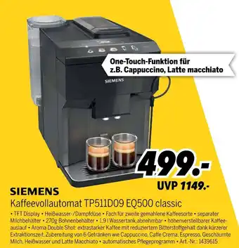 MEDIMAX Siemens kaffeevollautomat tp511d09 eq500 classic Angebot