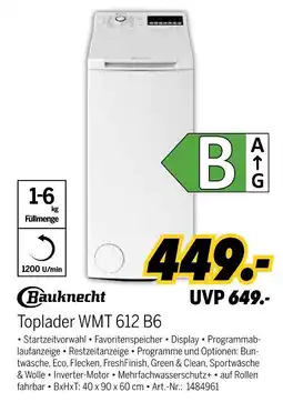 MEDIMAX Bauknecht toplader wmt 612 b6 Angebot
