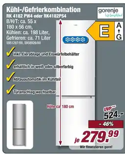 Poco Gorenje kühl-/gefrierkombination rk 4182 pw4 oder rk4182ps4 Angebot