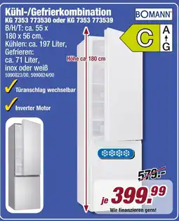 Poco Bomann kühl-/gefrierkombination kg 7353 773530 oder kg 7353 773539 Angebot