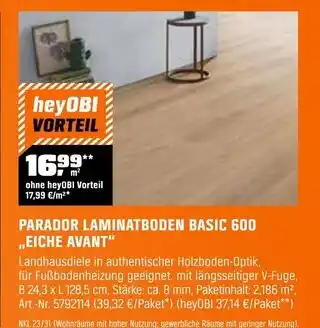 OBI Parador laminatboden basic 600 eiche avant Angebot