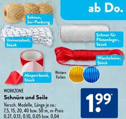 Aldi Süd WORKZONE Schnüre und Seile Angebot