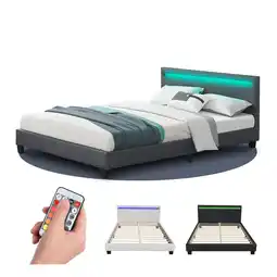 Netto Marken-Discount Juskys Polsterbett Paris 140 x 200 cm grau – Bett mit LED Beleuchtung, Lattenrost & Kopfteil Angebot