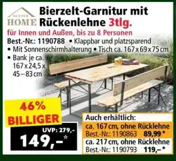 Norma Bierzelt-Garnitur mit Rückenlehne 3tlg Angebot