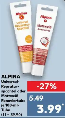 Kaufland ALPINA Universal Repraturspachtel oder Mattweiß Renoviertube Angebot