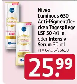 Rossmann Nivea luminous 630 anti-pigmentflecken tagespflege lsf 50 Angebot