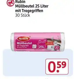 Rossmann Rubin müllbeutel 25 liter mit tragegriffen Angebot