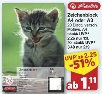 Famila Nord West Herlitz Zeichenblock A4 oder A3 Angebot