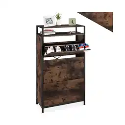 Netto Marken-Discount tectake Schuhschrank, Industrial Style, mit 3 Klappen, inklusive Kippschutz, 61 x 32 x 130 cm Angebot