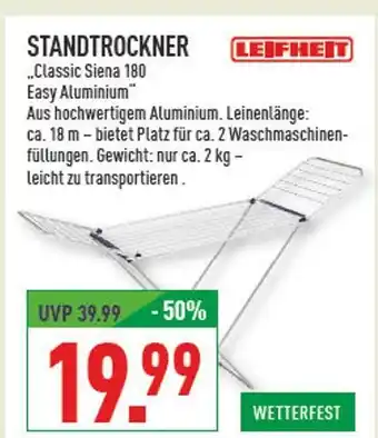 Marktkauf Leifheit standtrockner classic siena 180 easy aluminium Angebot