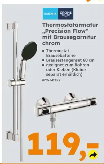 Globus Baumarkt Grohe thermostatarmatur precision flow mit brausegarnitur chrom Angebot